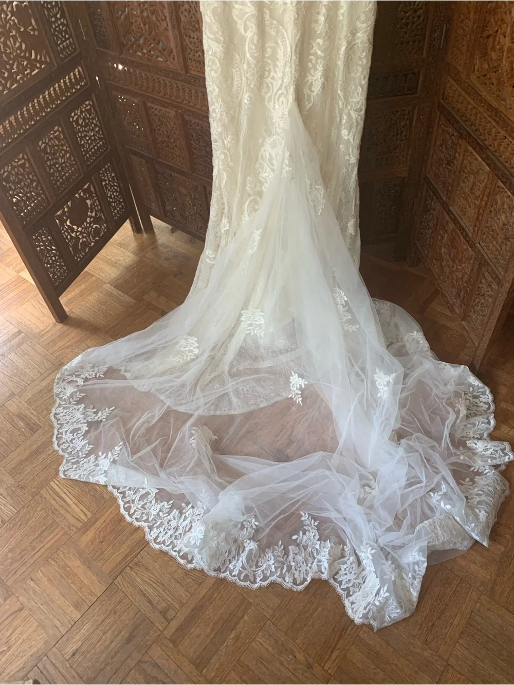 Galina Signature Ivory Lace V-Neck Wedding Gown SWG 772 - Picture 5 of 11